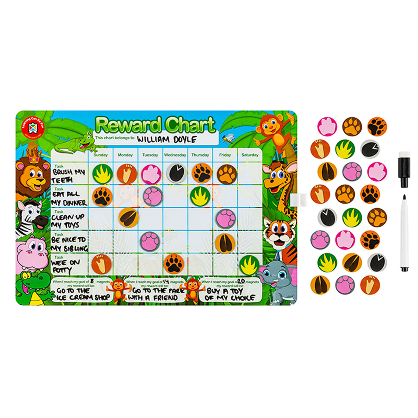 LCBF Magnetic Reward Chart Reusable with 40 Reward Magnets Jungle
