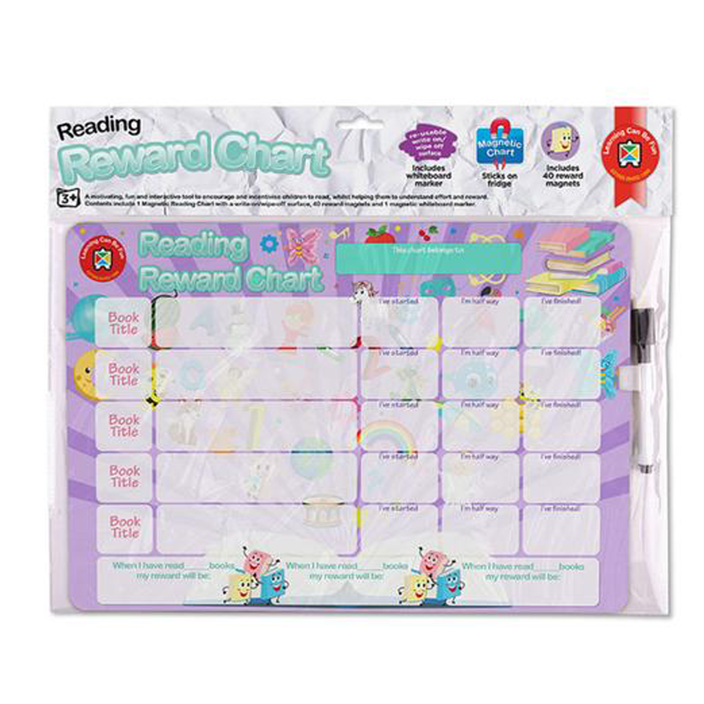 LCBF Magnetic Reward Chart Reusable 39cm x 27cm Reading Lilac