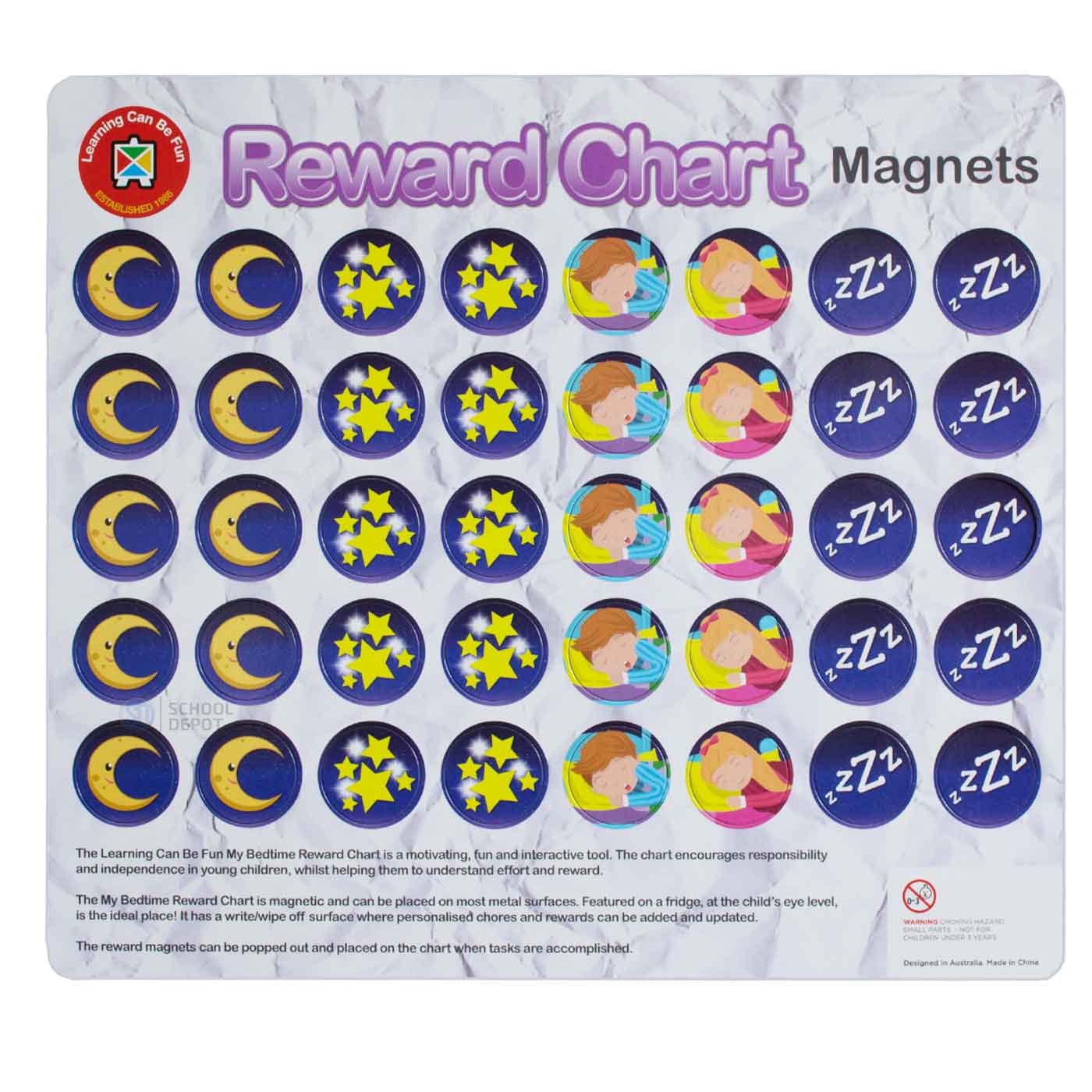 LCBF Magnetic Reward Chart Reusable 39cm x 27cm My Bedtime