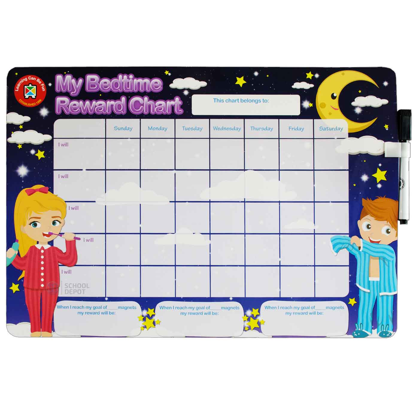 LCBF Magnetic Reward Chart Reusable 39cm x 27cm My Bedtime