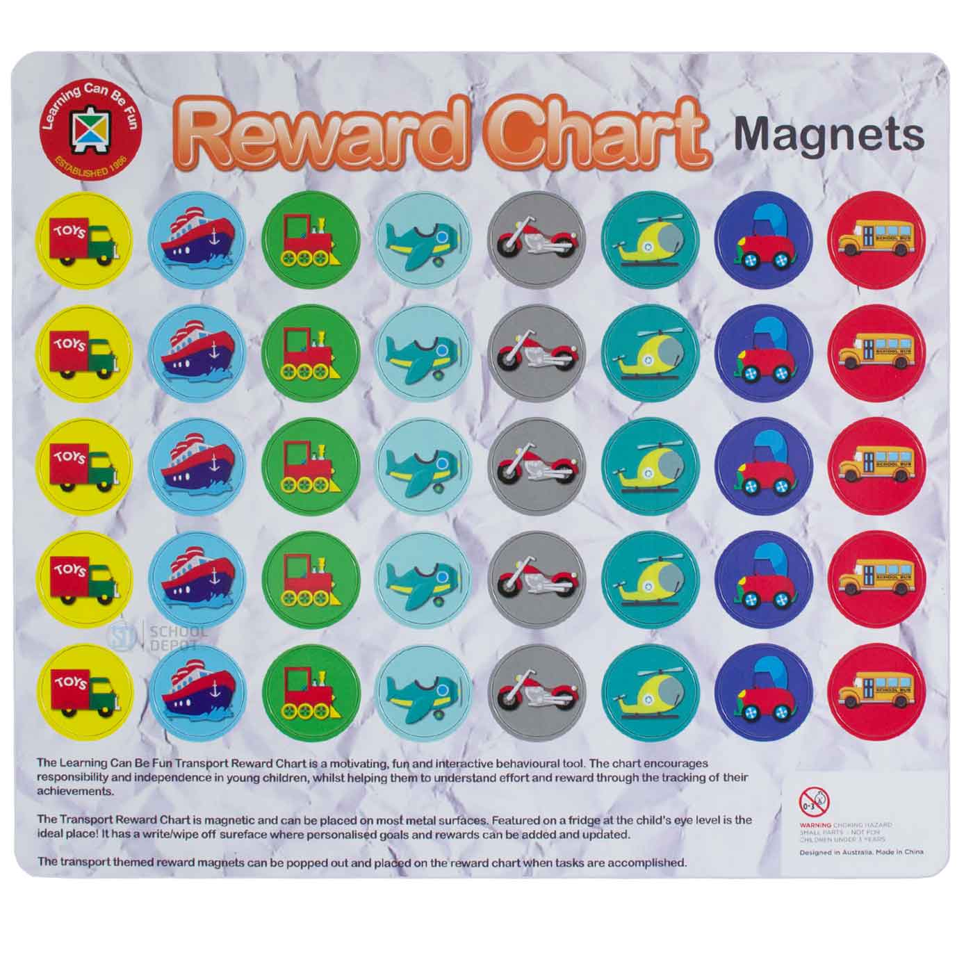 LCBF Magnetic Reward Chart Reusable 39cm x 27cm Transport