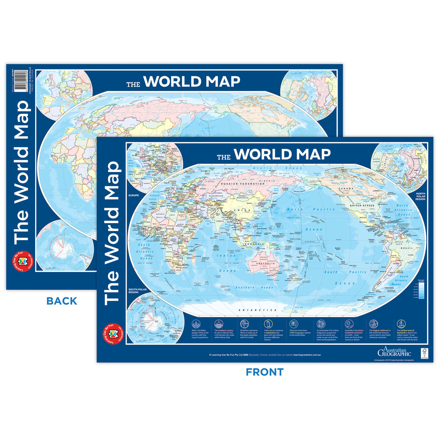 LCBF The World Map Poster Double-Sided 74 x 50cm