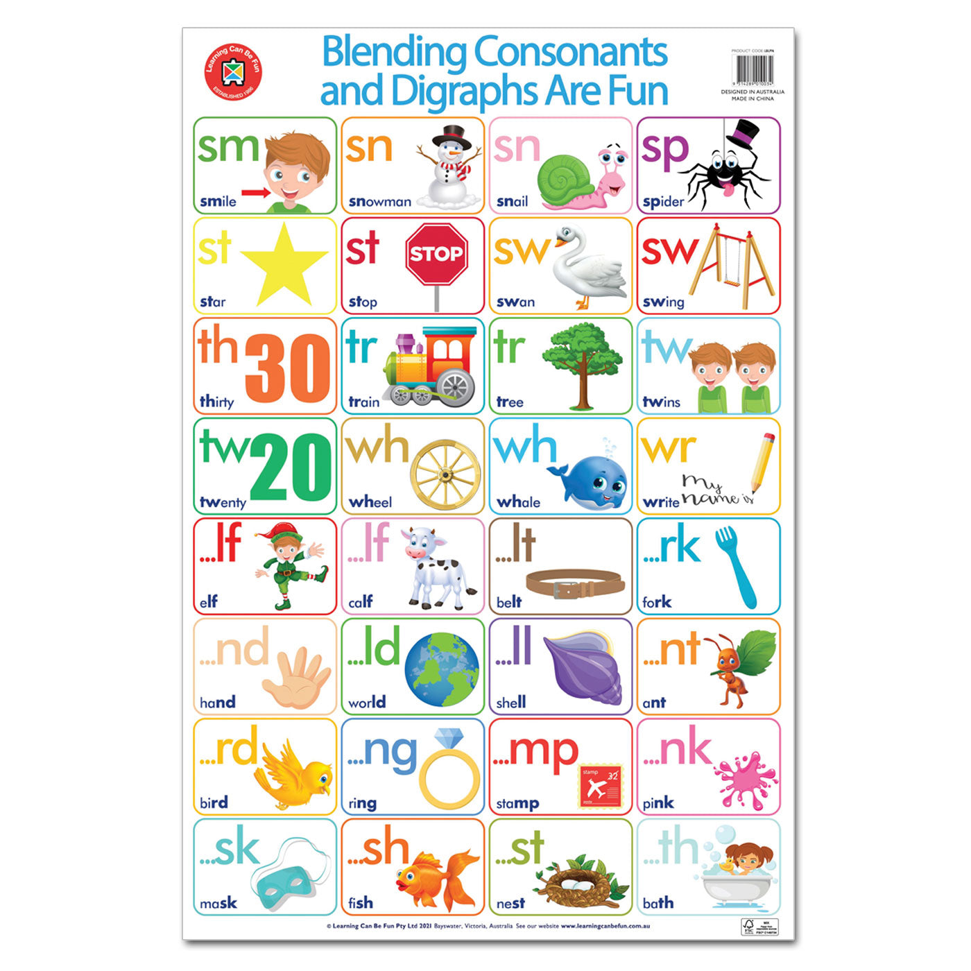 LCBF Wall Chart Blending Consonants and Digraphs Poster 74 x 50cm