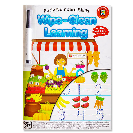 LCBF Wipe-Clean Reusable Learning Workbook Early Number Skills with Marker Ages 3+