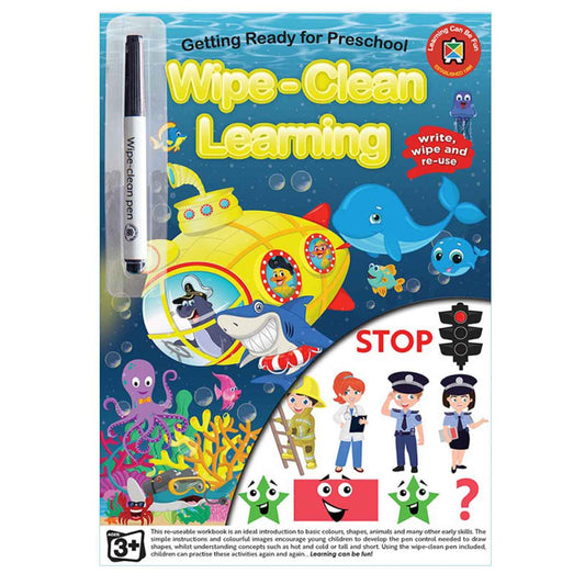 LCBF Wipe-Clean Reusable Learning Book Getting Ready for Preschool with Marker Ages 3+