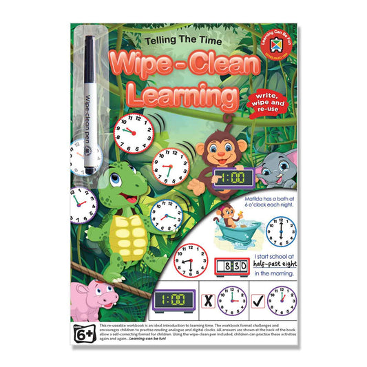 LCBF Wipe-Clean Reusable Learning Book Telling The Time with Marker Ages 6+