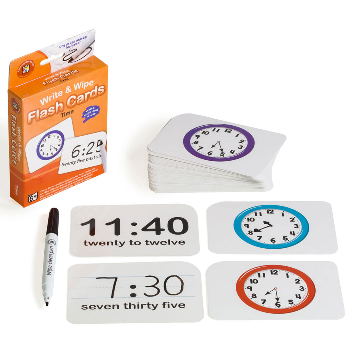 LCBF Write & Wipe Flashcards Time with Marker Ages 6+