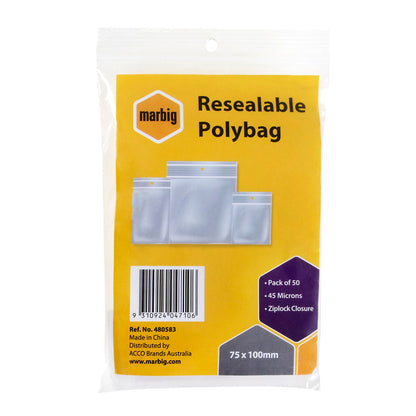 MARBIG® RESEALABLE POLYBAGS 75MMX100MM PK50