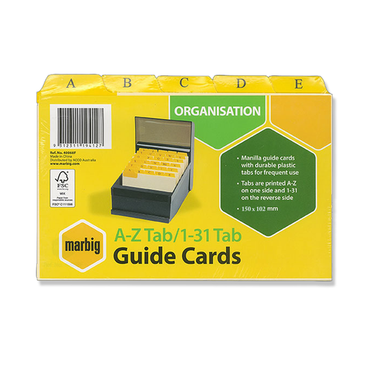 Marbig Guide Card Indices for System Cards A-Z / 1-31 Tab Manilla 150 x 102mm or 6"x 4"