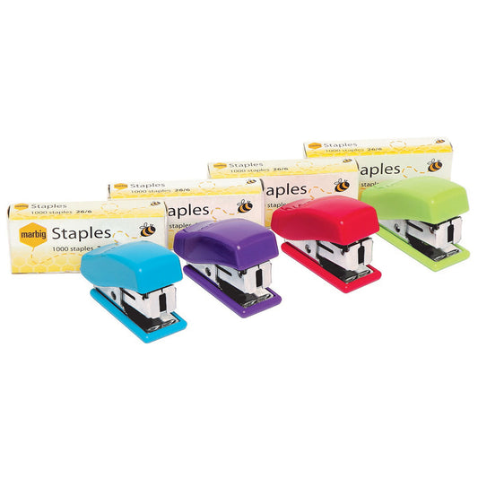Marbig Mini Stapler with 26/6 Staples Assorted