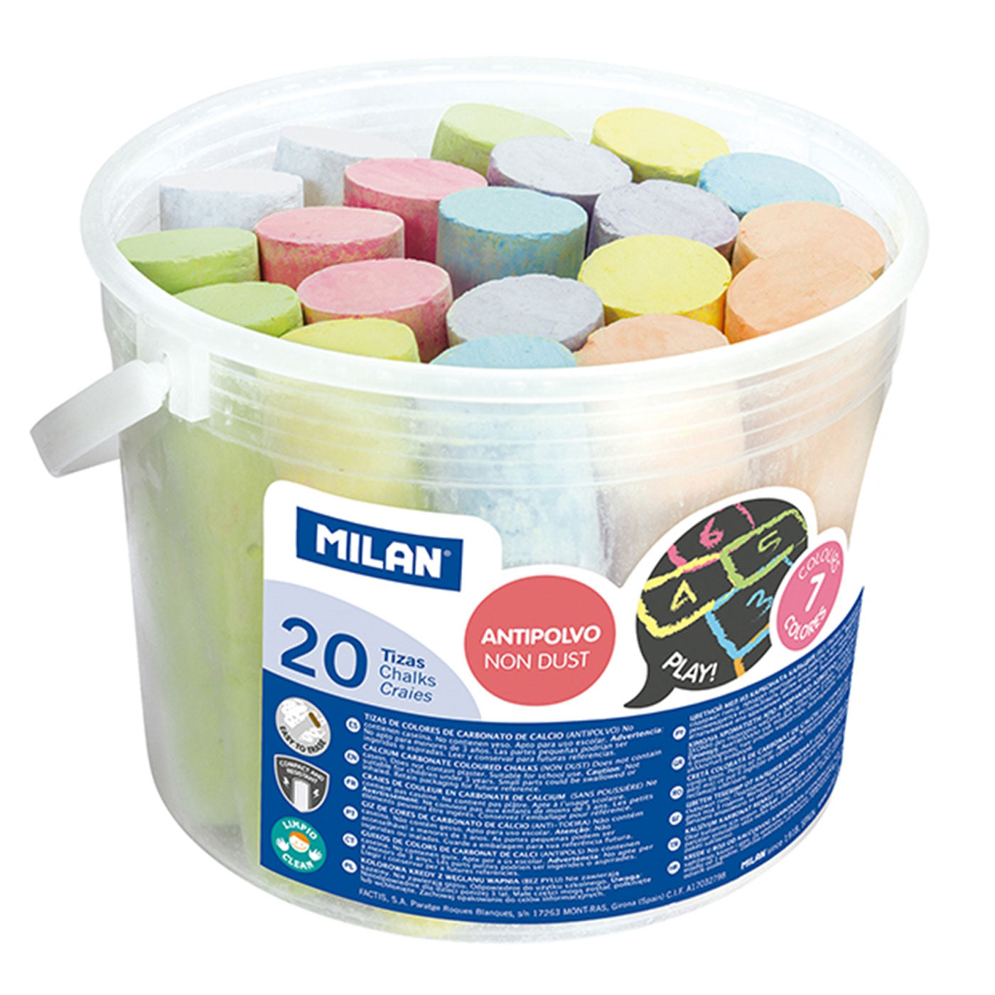Milan Non-Dust Maxi Chalk Coloured Bucket 20 - School Depot NZ