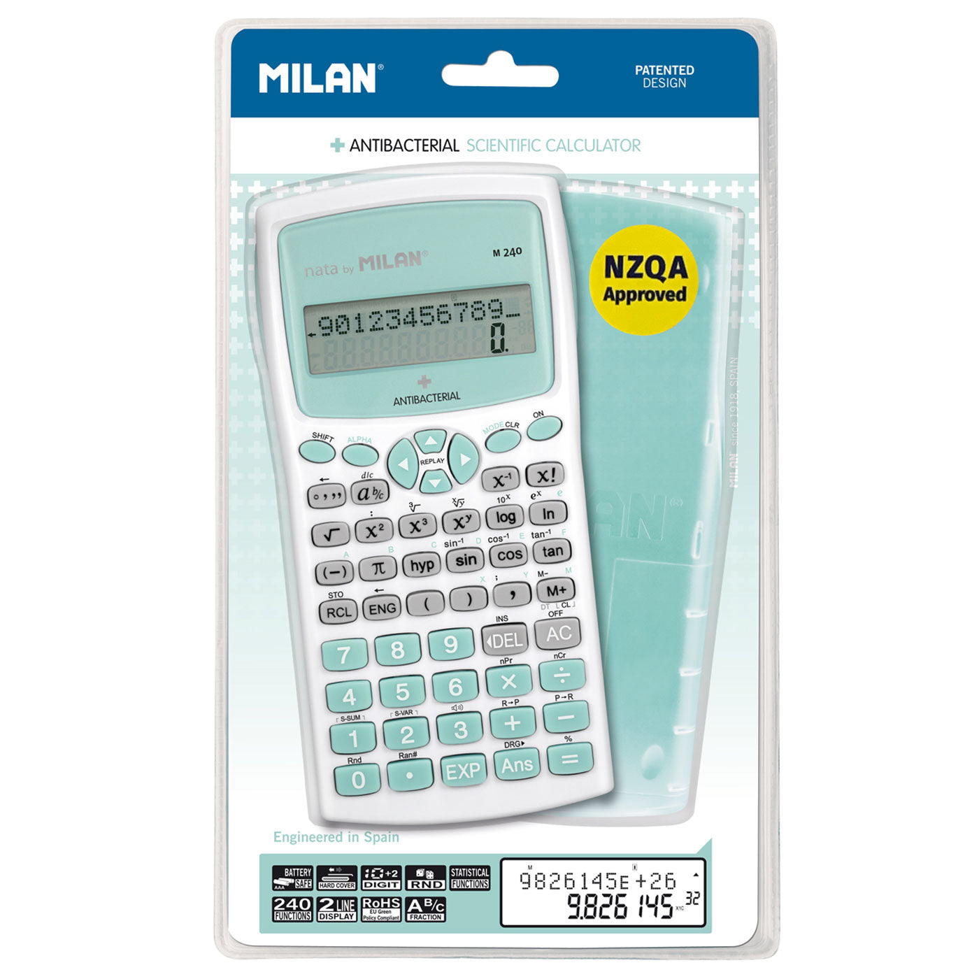 Milan-NZQA-Approved-Scientific-Calculator-Antibacterial-M240-Turquoise