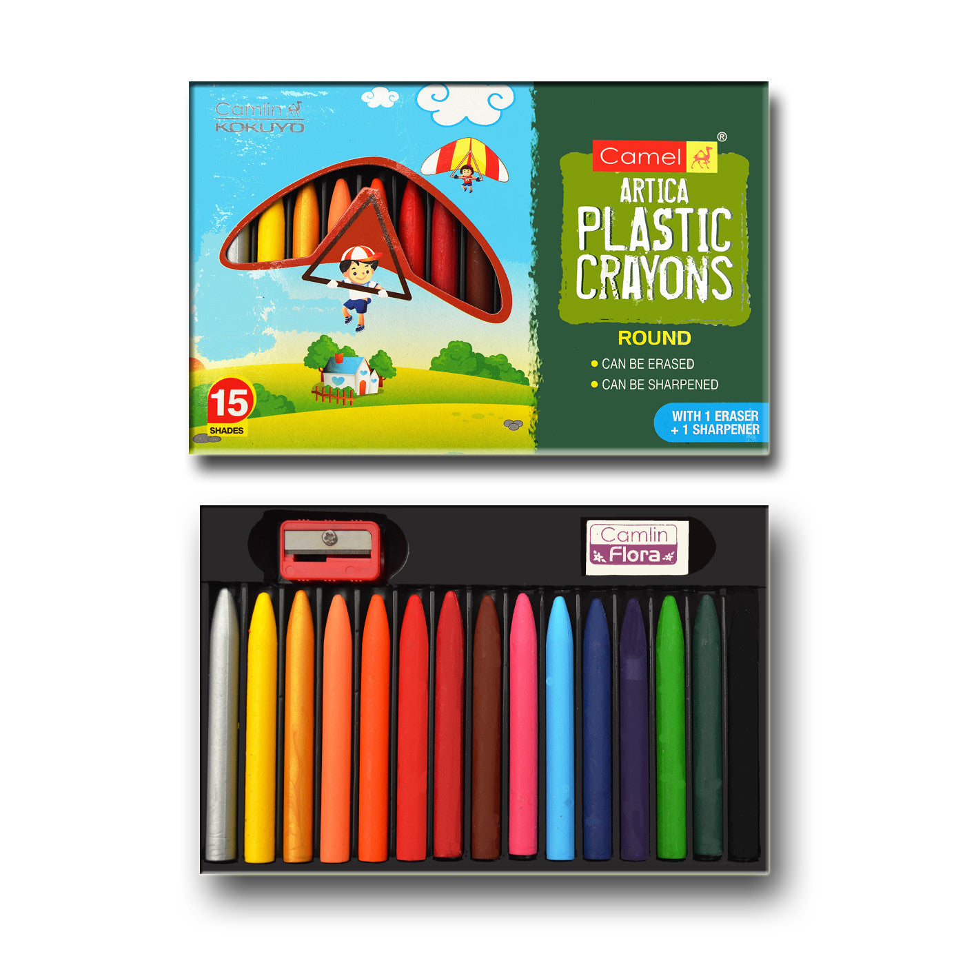 Plastic Crayons 15 Shades + FREE Sharpener & 1 Eraser - School Depot NZ