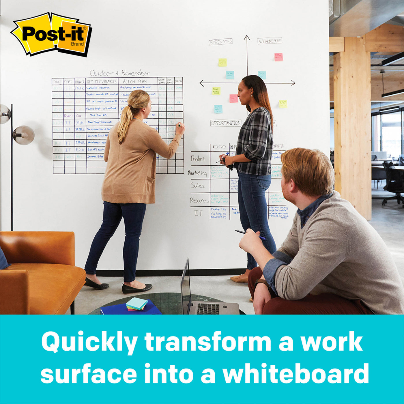 Post-it Whiteboard Dry Erase Self-Adhesive Surface 900 x 600mm
