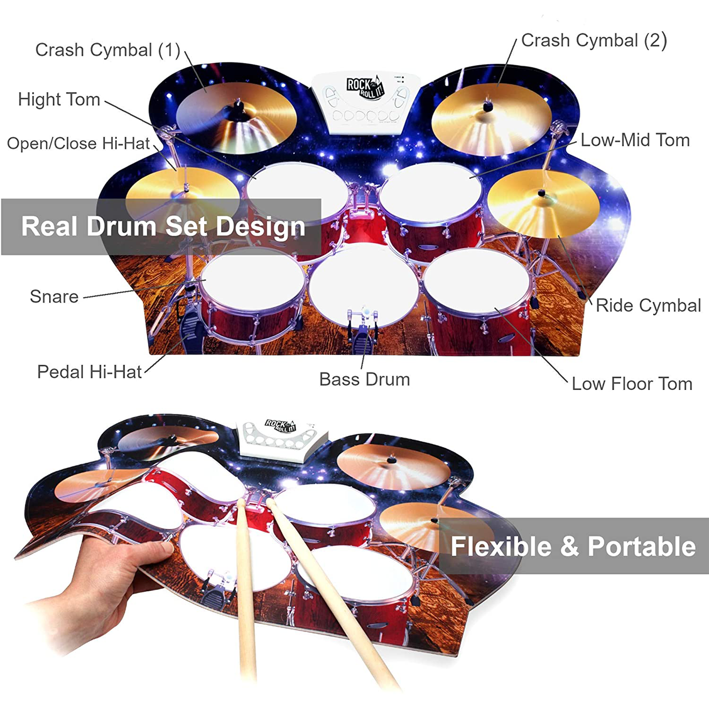 Rock and Roll It Live Electronic Drum Flexible Portable