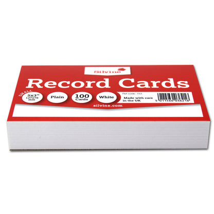 Silvine Record System Cards Plain 127 x 76mm White Pack 100