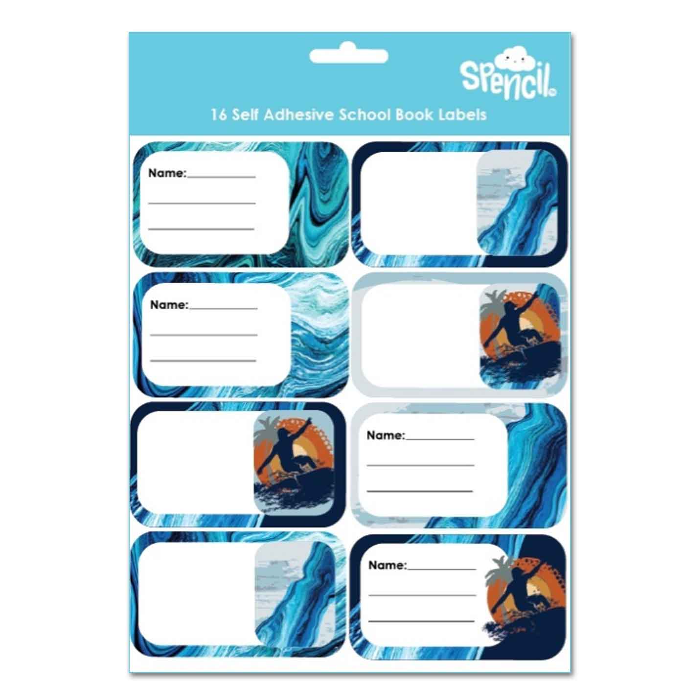 Spencil Self Adhesive Book Labels Ocean Marble Pack of 16