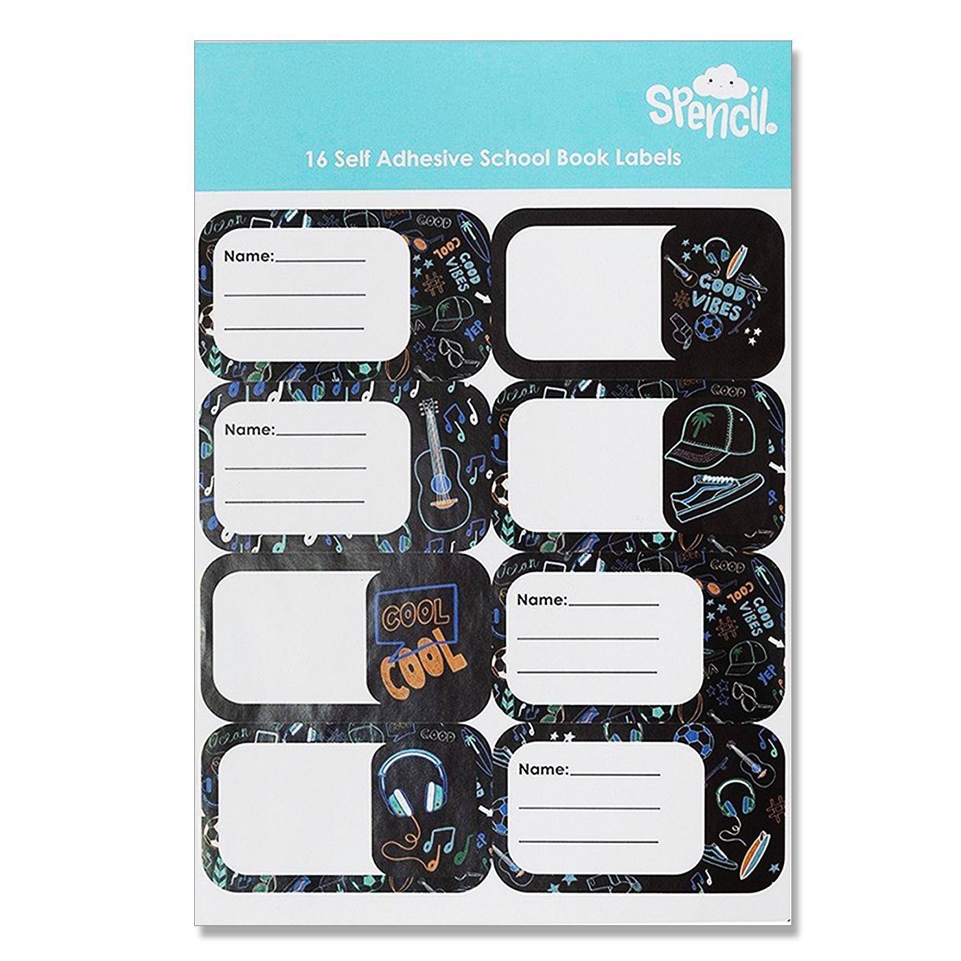Spencil Good Vibes Name & Subject Labels Sheet 16