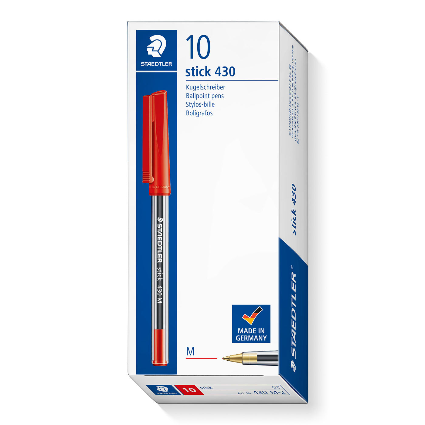 Staedtler Ballpoint Pen Medium Stick 430M Red Box of 10