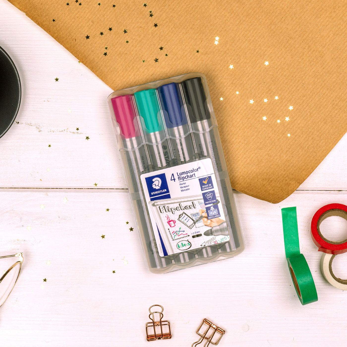 Staedtler Permanent Marker Chisel Tip Lumocolor Pack of 4 Assorted