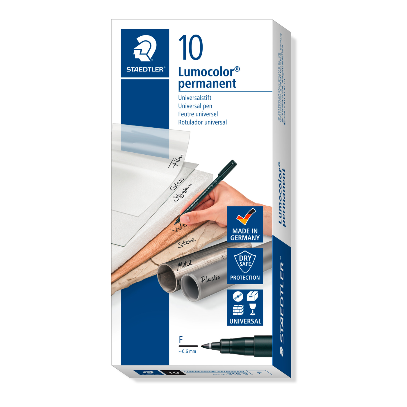 Staedtler Lumocolor Universal Permanent Pen Fine 0.6mm Black Box of 10