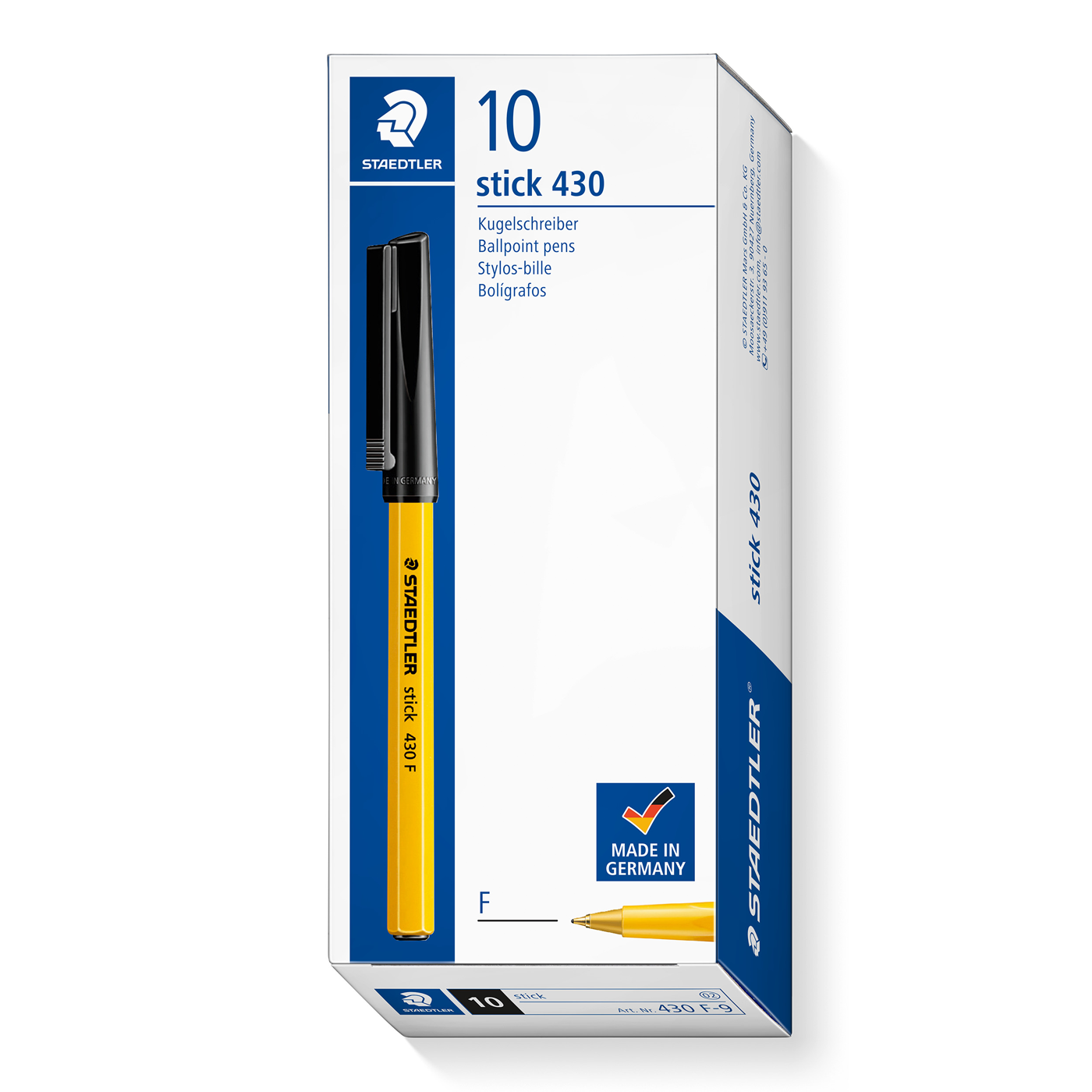 Staedtler Ballpoint Pen Stick 430 Fine Capped Black Box of 10