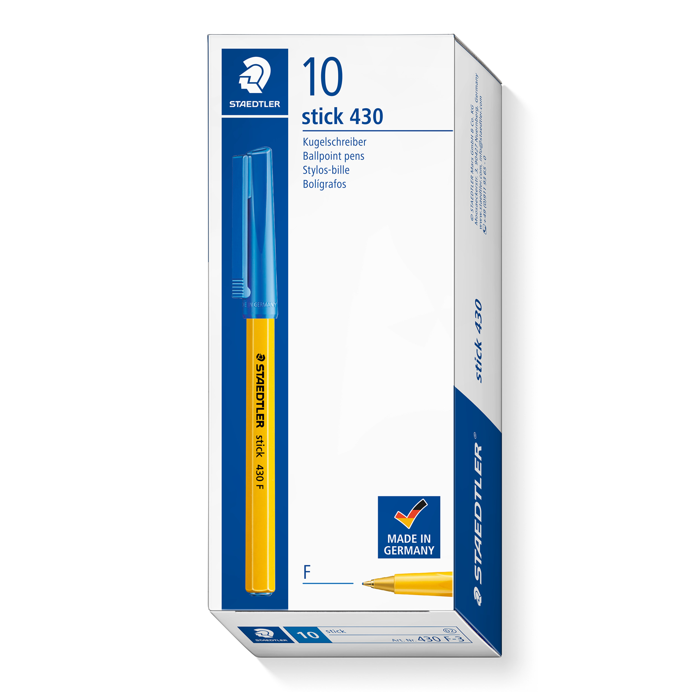 Staedtler Ballpoint Pen Stick 430 Fine Capped Blue Box of 10