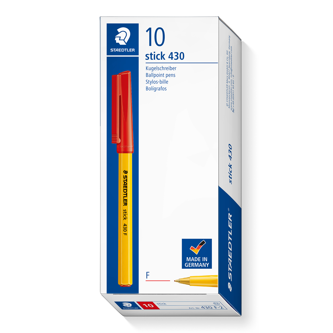 Staedtler Ballpoint Pen Stick 430 Fine Red Box of 10