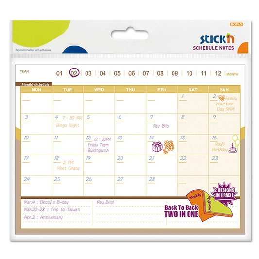 Stick'n Self-Adhesive Schedule Notes Monthly/Weekly 150 x 203mm 40 Sheets