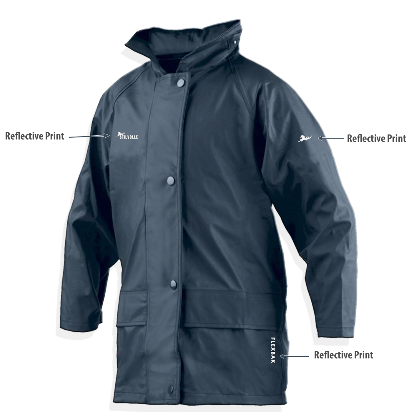 Stilvolle Kids Raincoat Flexbak Hooded Navy Size 4 to 14