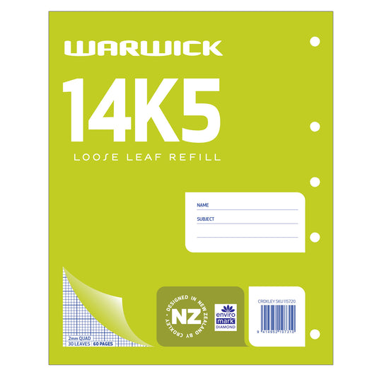 Warwick 14K5 Graph Pad Quad 2mm Loose Leaf Refill 30 Leaves