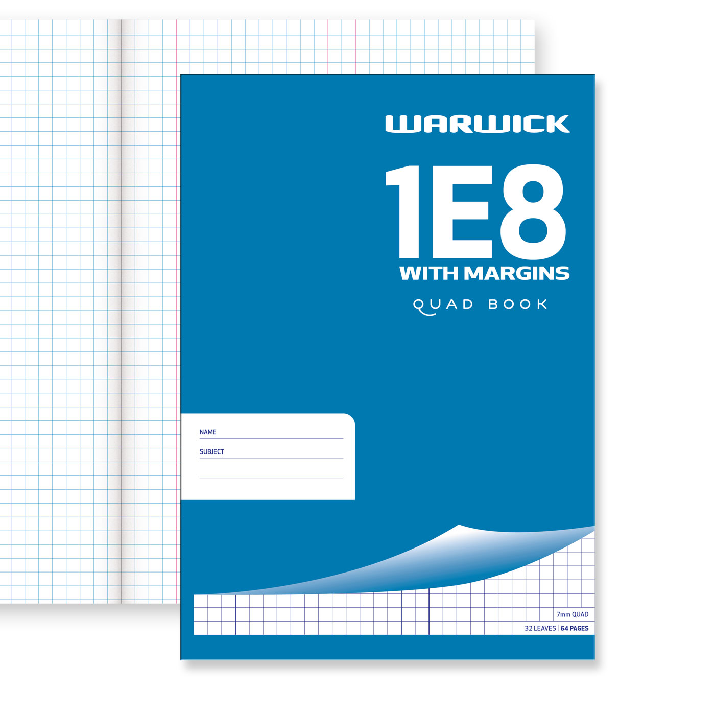 WARWICK EXERCISE BOOK 1E8 7MM QUAD WITH MARGIN 32 LEAF A4