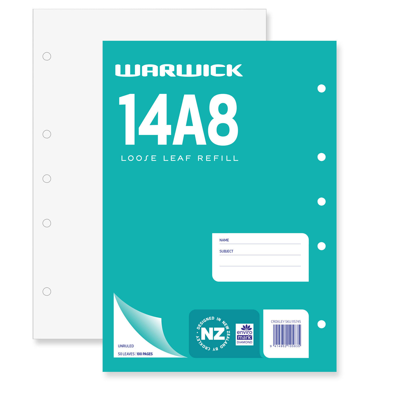WARWICK REFILL 14A8 LOOSE LEAF 50 LEAF A4 UNRULED