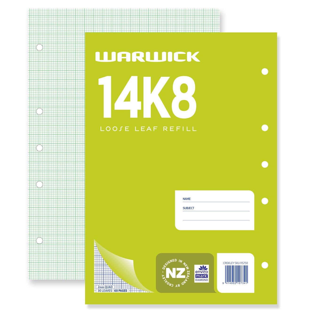WARWICK REFILL 14K8 LOOSE LEAF 30 LEAF A4 2MM QUAD
