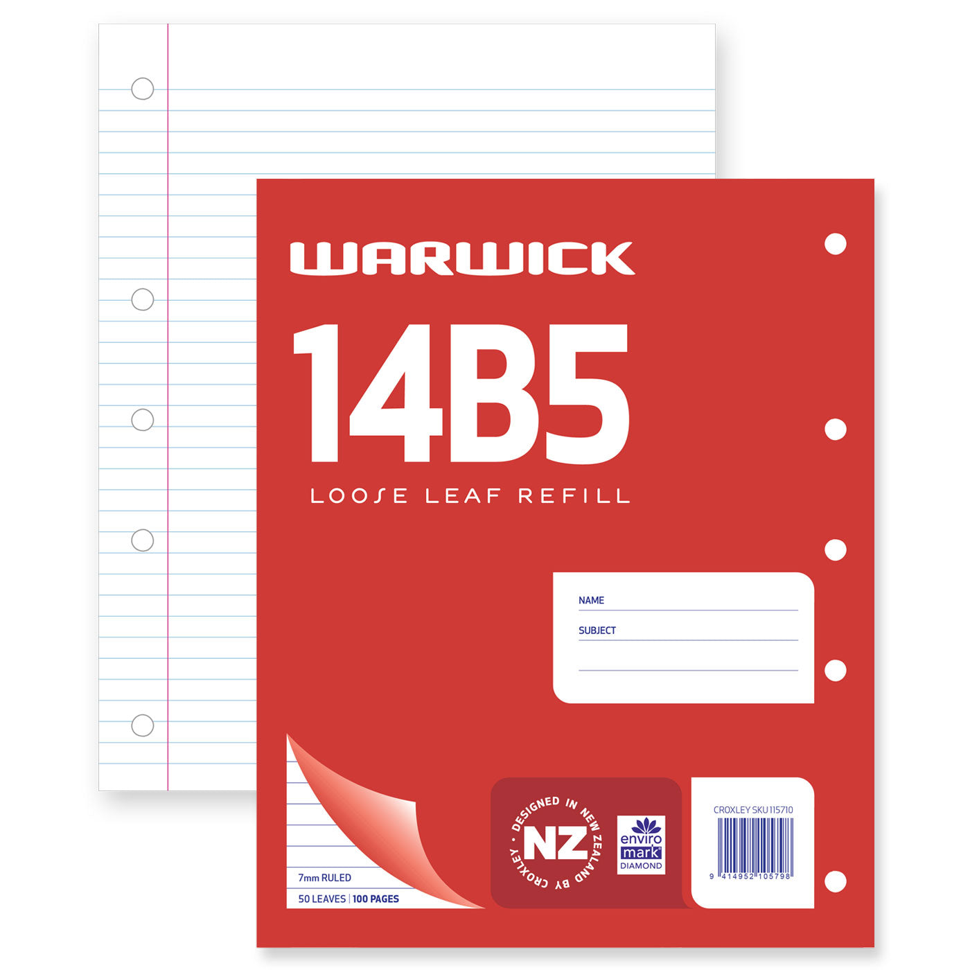 Warwick 14B5 Loose Leaf Refill Pad 7 mm Ruled 50 Leaves