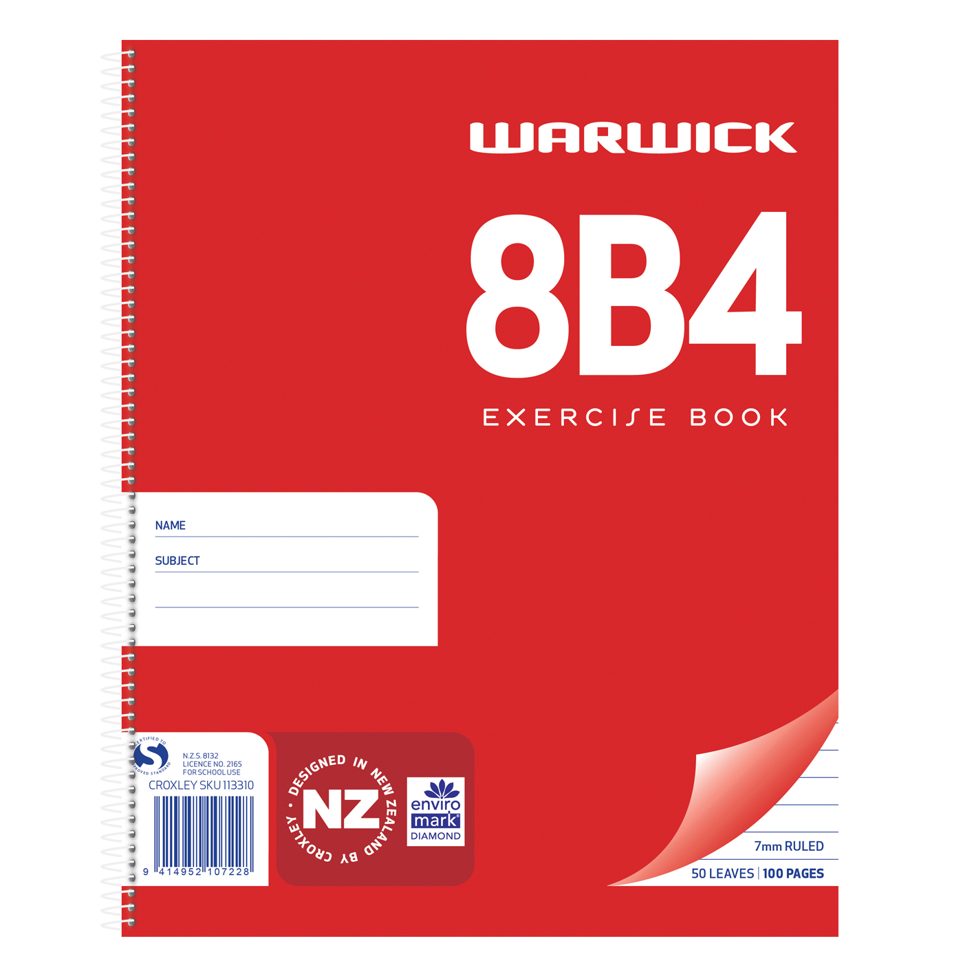 Warwick Exercise Book 8B4 50 Leaf Spiral Ruled 7mm 230 x 180mm