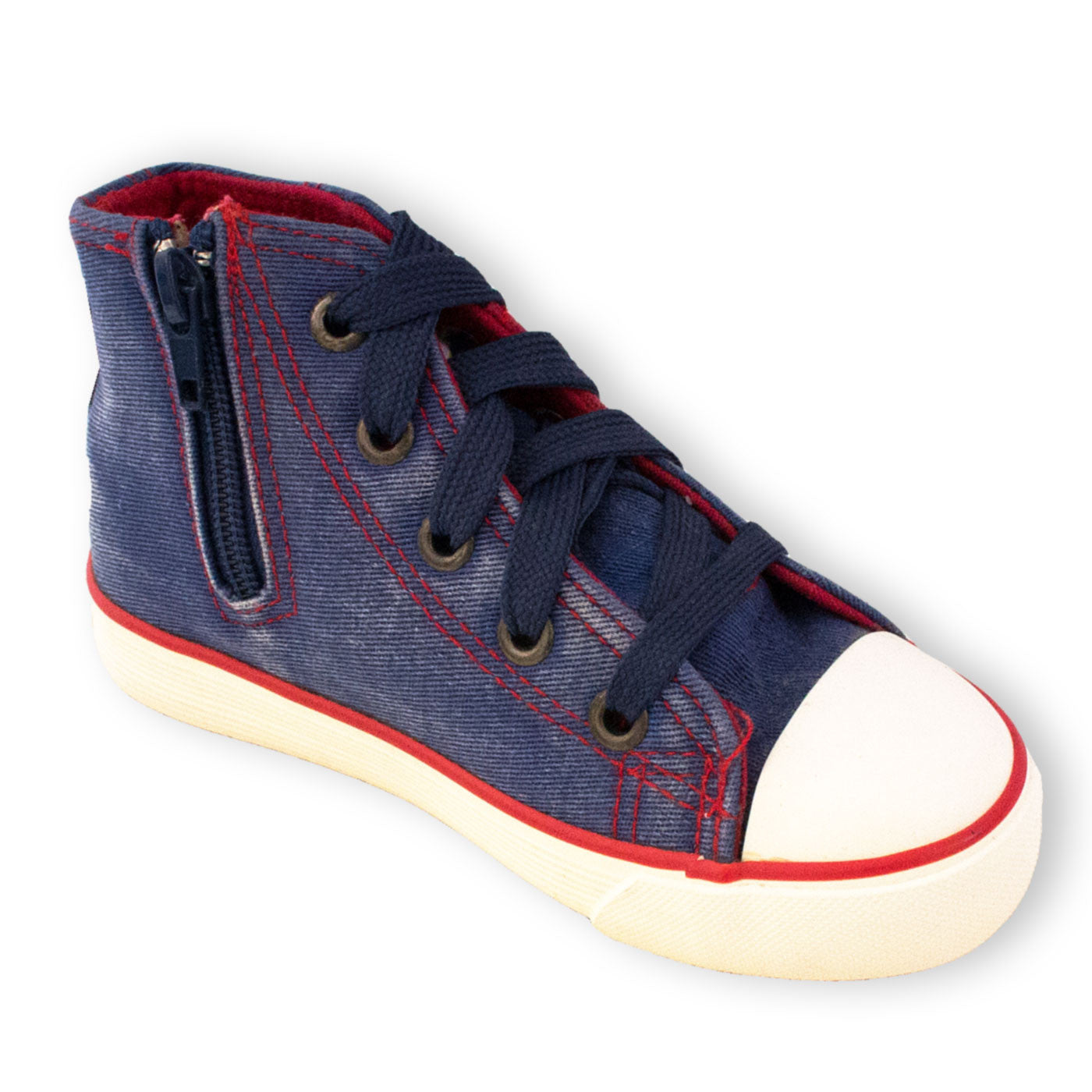 Classic Ankle High Zip & Lace School Shoes Washed Blue - School Depot NZ