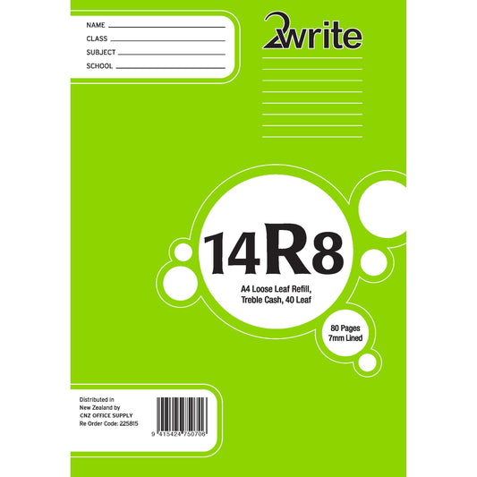 2WRITE 14R8 Accounting Loose Leaf Refill Treble Cash Columns A4