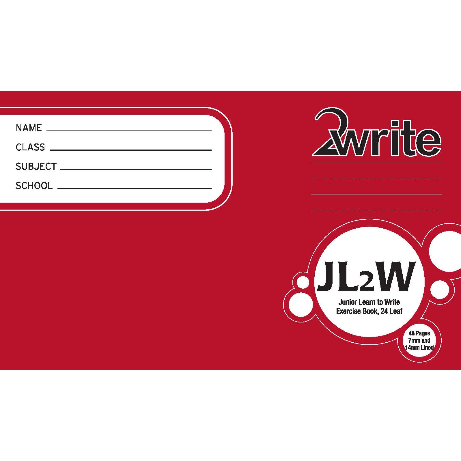 2WRITE JL2W exercise book, 14mm ruled/7mm feint, 24L / 48 pages, 60gsm, 125mm x 205mm (1B2 & JWBJ Substitute)