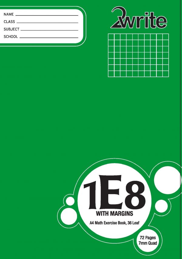 2Write 1E8 (MA4) Exercise Book Quad 7mm with Margins