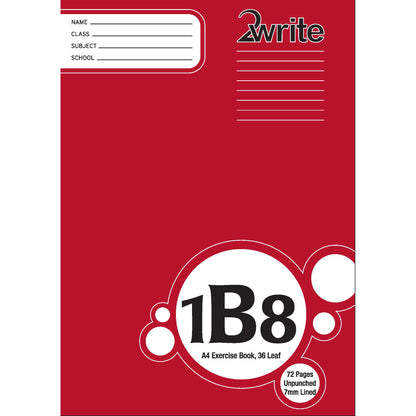 2Write 1B8 Exercise Book WA4 36L/72 Pages A4 Unpunched Ruled 7mm