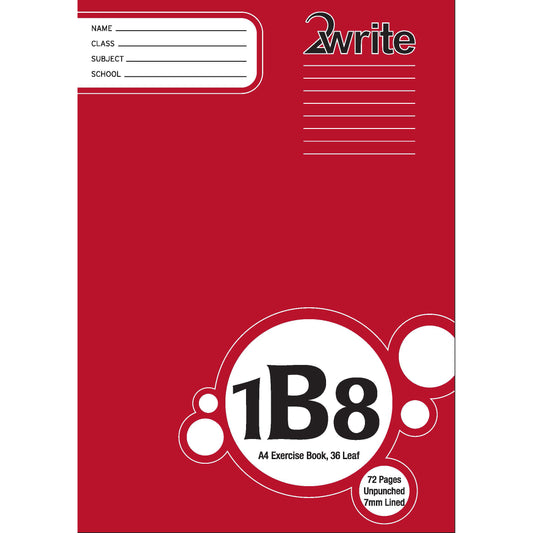 2Write 1B8 Exercise Book WA4 36L/72 Pages A4 Unpunched Ruled 7mm