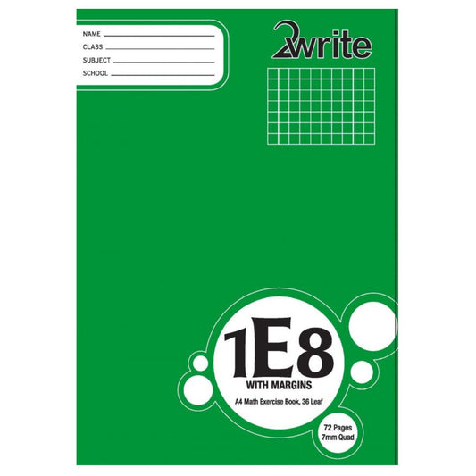 2Write 1E8 (MA4) Exercise Book Quad 7mm with Margins