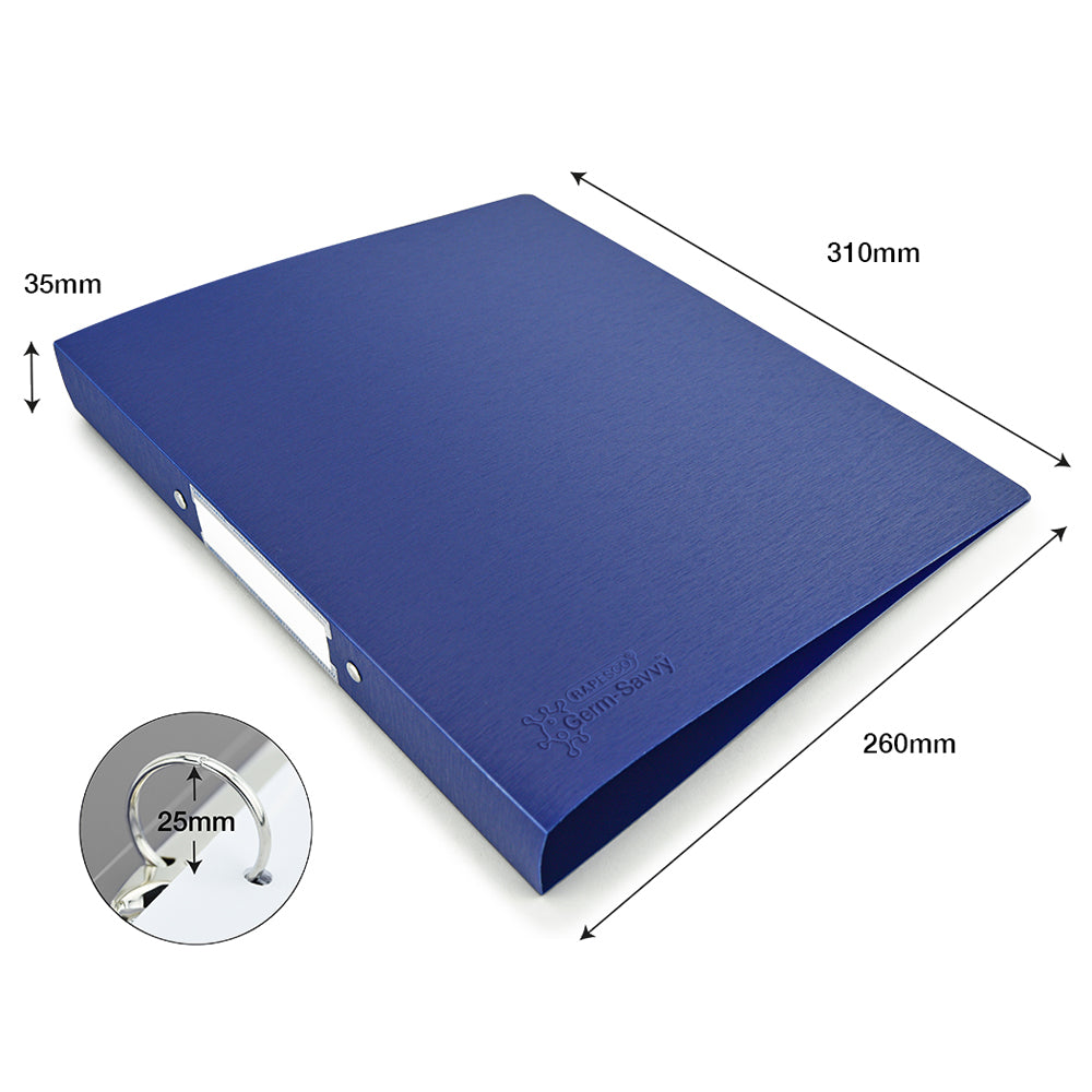 Rapesco Germ-Savvy Antibacterial A4 PP Ring Binder 225 Blue