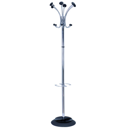Alba Brio Coat Rack with Integrated Umbrella Stand Chrome 38cm (Base) X 177cm