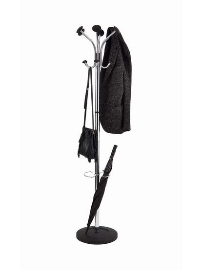 Alba Brio Coat Rack with Integrated Umbrella Stand Chrome 38cm (Base) X 177cm
