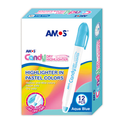 Amos Dry Highlighter Gel Pastel Aqua Blue Box of 12