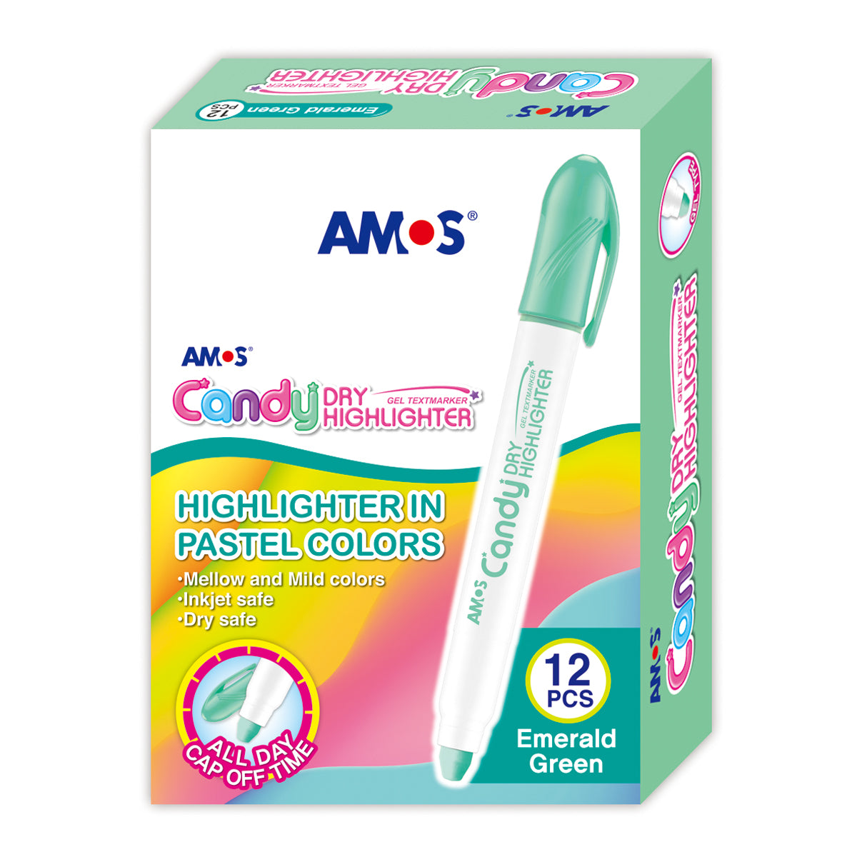 Amos Dry Highlighter Gel Pastel Emerald Green Box of 12