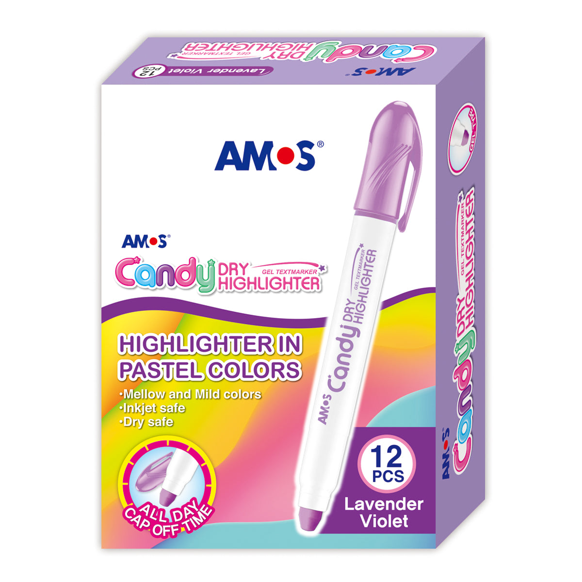 Amos Dry Highlighter Gel Pastel Lavender Violet Box of 12