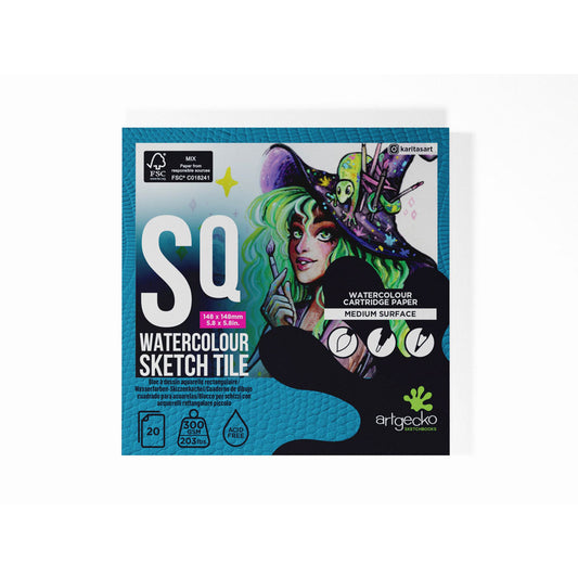 ArtGecko Watercolour Sketch Pad Square 148x148mm 20 Sheets 300gsm White Paper